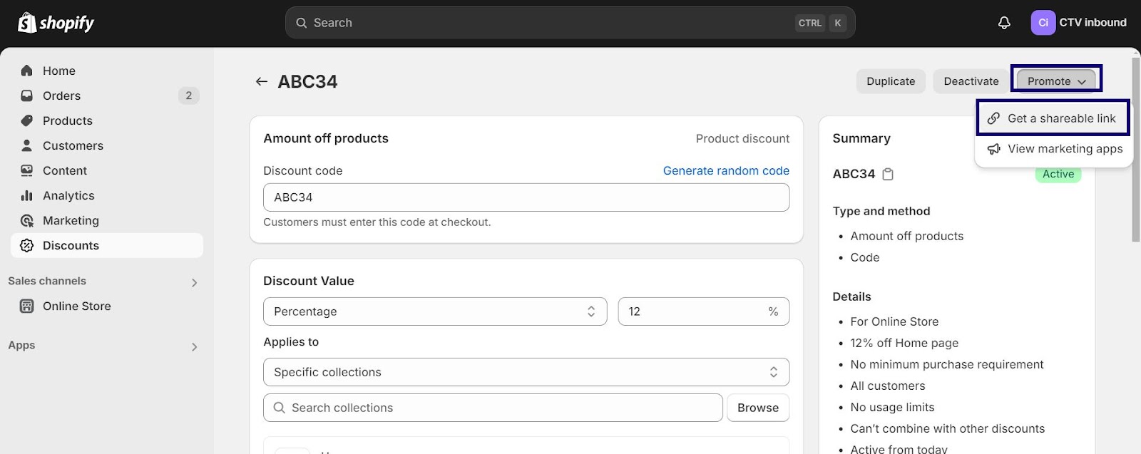 Redirect a Shareable Link From Shopify Home Page
